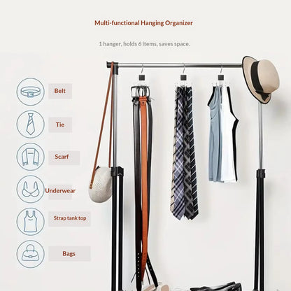 360° Rotating Storage Hanger Hook Multi-Claw Bag Metal Belts Rack Wooden Organizer Household Multi-Functional Six-Prong Hook