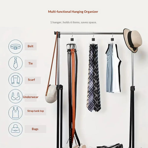 360° Rotating Storage Hanger Hook Multi-Claw Bag Metal Belts Rack Wooden Organizer Household Multi-Functional Six-Prong Hook