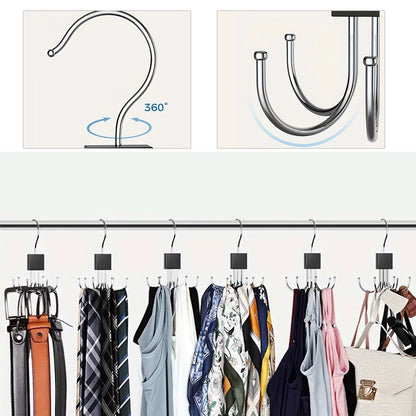 360° Rotating Storage Hanger Hook Multi-Claw Bag Metal Belts Rack Wooden Organizer Household Multi-Functional Six-Prong Hook