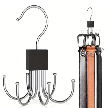 360° Rotating Storage Hanger Hook Multi-Claw Bag Metal Belts Rack Wooden Organizer Household Multi-Functional Six-Prong Hook