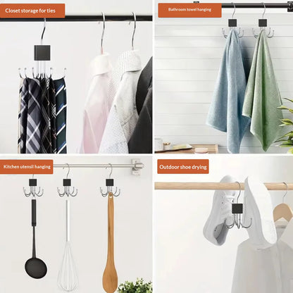 360° Rotating Storage Hanger Hook Multi-Claw Bag Metal Belts Rack Wooden Organizer Household Multi-Functional Six-Prong Hook